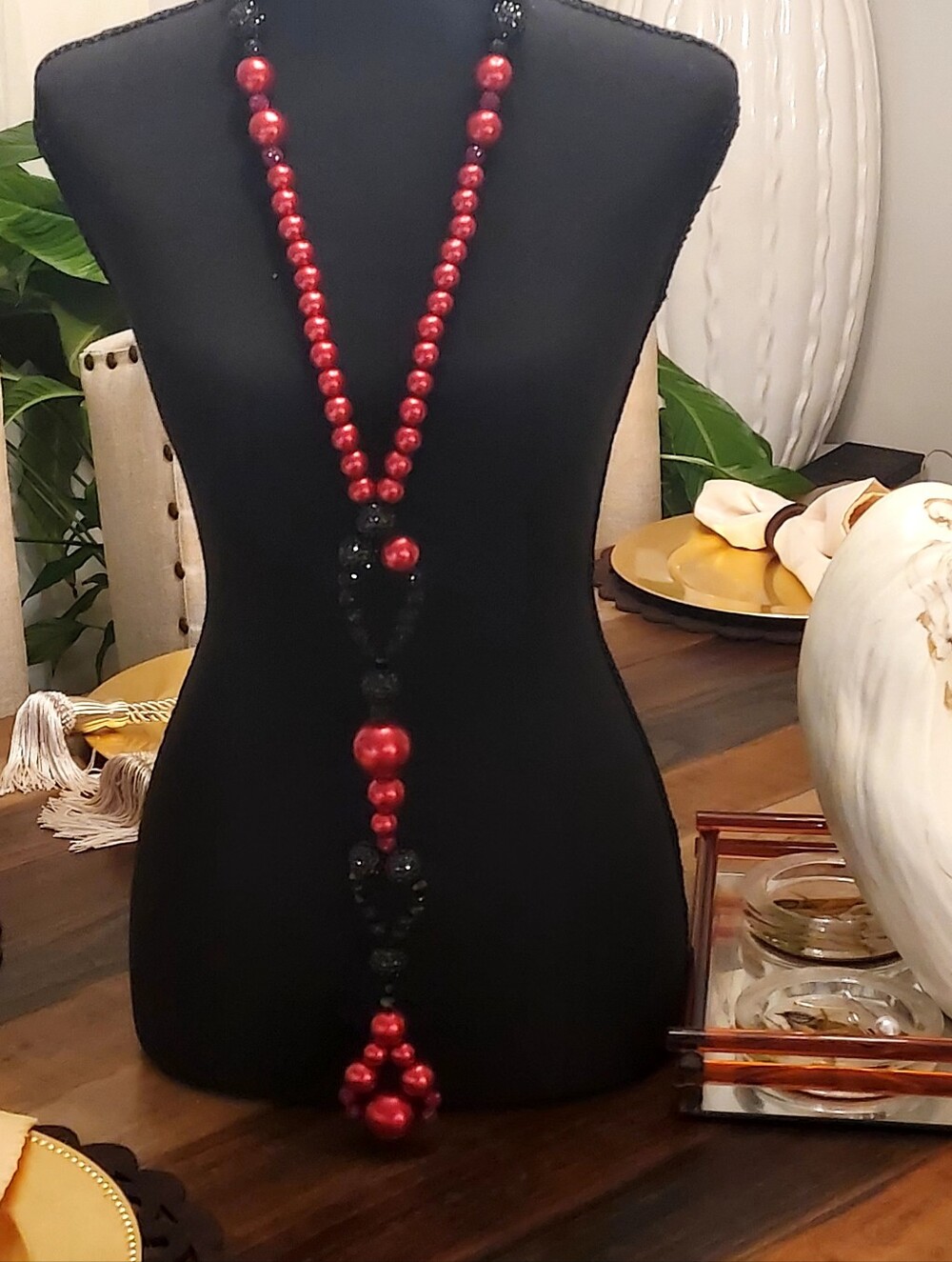 Elegant Red Beaded Tassel Necklace - Women Jewelry